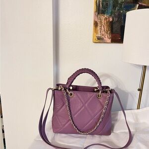 Lavender Quilted Shoulder Bag with Gold Hardware